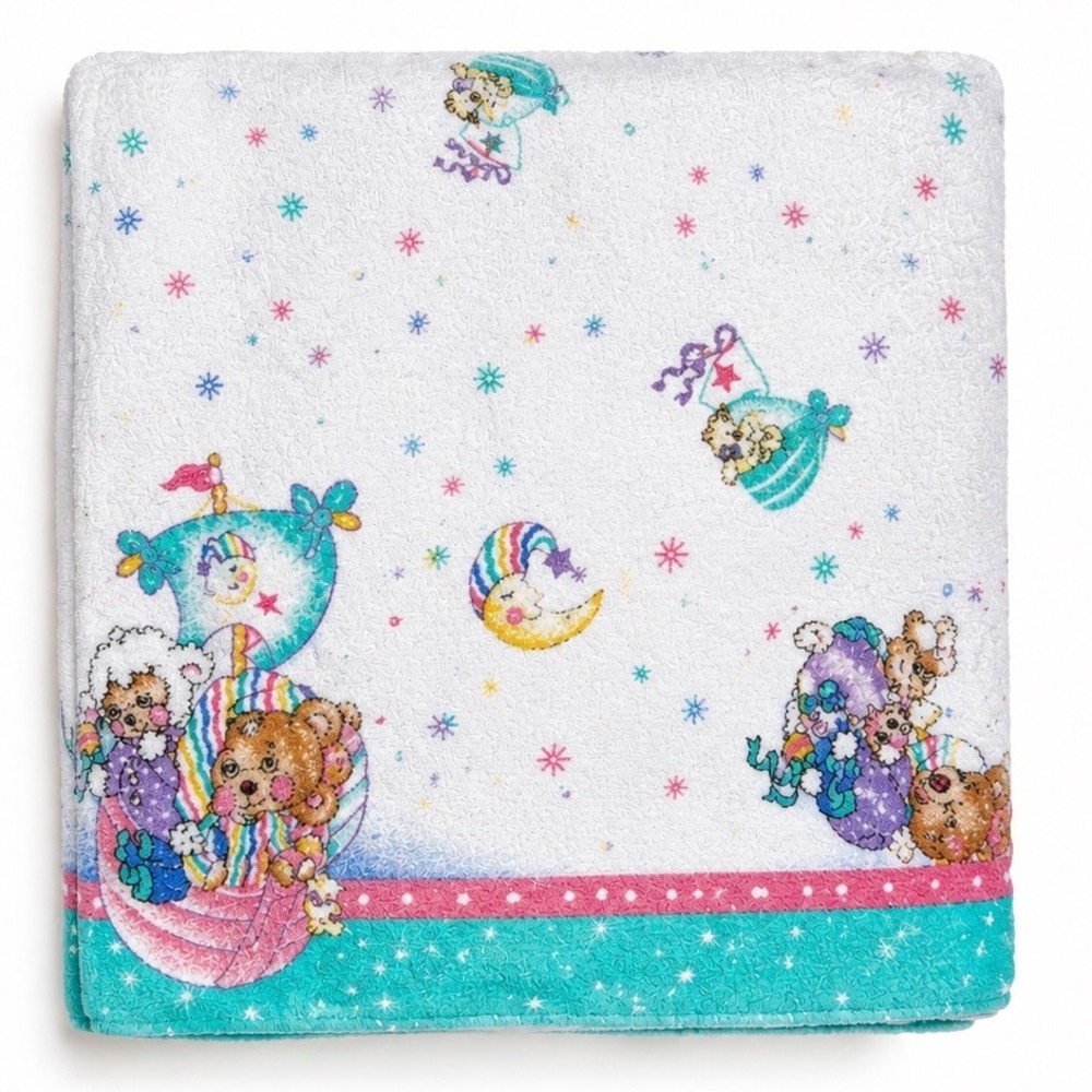 Vintage Riegel Bear Bunny Moon Baby Blanket Nursery White Sleepy Time Cotton USA